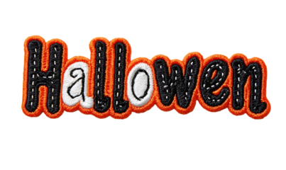 A colorful Halloween-themed patch with the word "Halloween" in a playful font, perfect for decorations.