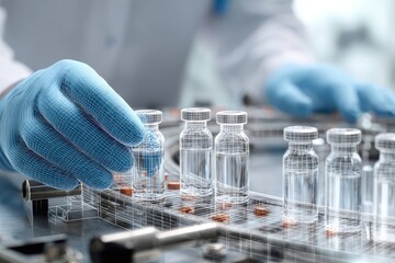 Female scientist analyzing wine aroma in laboratory with hand-drawn equipment sketches behind