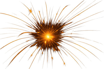 Naklejka premium Bright orange explosion of sparks, fire, and light on a transparent background, bursting energy and glow effect