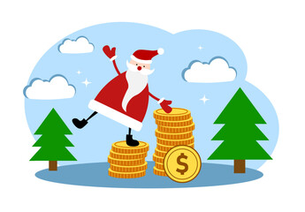 Santa Claus and money. The concept of wealth and prosperity. Greeting Card