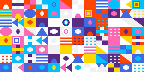 Colorful geometric abstract pattern background featuring a vibrant mosaic of various shapes
