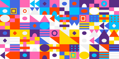 Colorful geometric abstract pattern background featuring a vibrant mosaic of various shapes