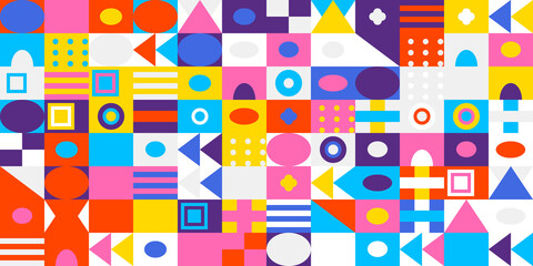 Colorful geometric abstract pattern background featuring a vibrant mosaic of various shapes