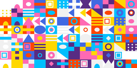 Colorful geometric abstract pattern background featuring a vibrant mosaic of various shapes
