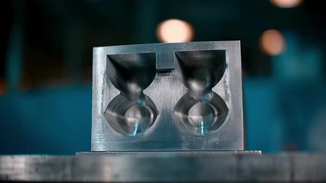 Medium shot of cavity steel forging mold showcasing precise hollowed design for replicating complex metal shapes with high durability under intense forging pressure.