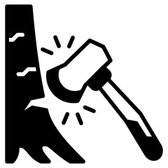 Axe Glyph Icon, Mini Illustration Relate To Carpentry, Wood Industry. Use For Modern Concept, Ui, Ux Web And App Development.
