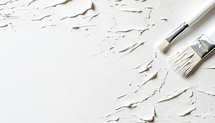 Two paintbrushes on a textured white surface, creating an artistic composition. The image is a top-down view, emphasizing the texture and the tools of painting.