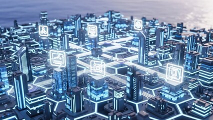 The Futuristic  Architecture of AIRPA, Precision-Engineered Automation Flowing Across a Low Poly Hexagonal Grid, Glowing White Icons Illuminating the Digital Workflow