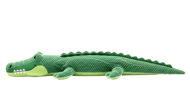 Green plush alligator toy with textured skin on black background crocodile plush toy