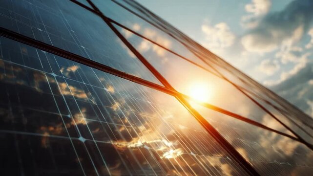 Closeup medium shot of sunlight reflecting on energyharvesting windows highlighting ecofriendly and efficient power solutions.