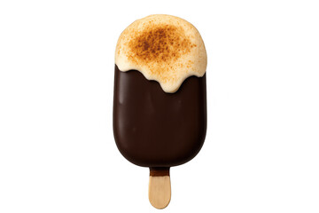 Obraz premium Popsicle featuring dark chocolate coating and creamy vanilla ice cream topped with cinnamon powder, transparent background