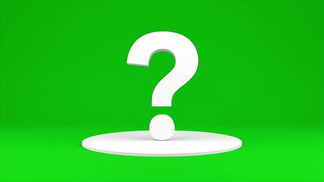White Three Dimensional Question Mark On Green Screen Platform.