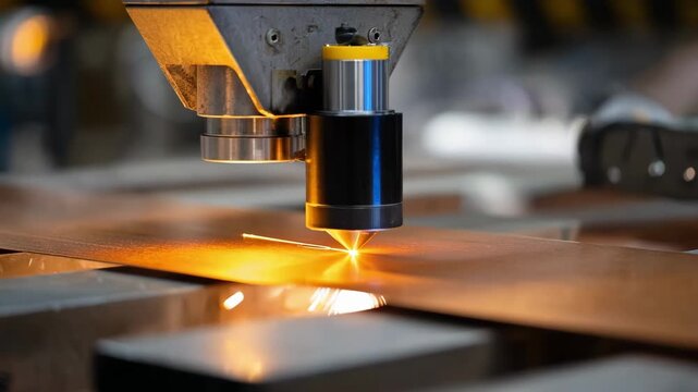 Medium shot of laser device precisely measuring copper sheet thickness during extrusion for quality control in an industrial setting