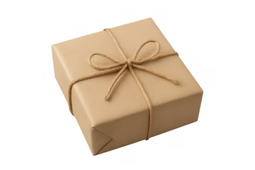 Shipping package wrapped in craft paper with natural twine bow for delivery, gift, or small business mail service