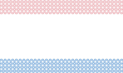 三角形が8つ合わさってひし形になったピンクと青の模様が上下にあるフレーム