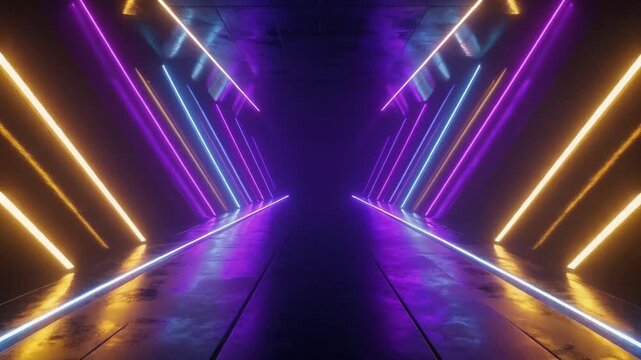 Neon tunnel: Experience an immersive journey through a sleek, futuristic tunnel illuminated by vibrant neon lights. The interplay of colors creates a captivating visual spectacle.
