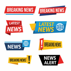 Breaking News Design Symbol For Digital Media, set of labels
