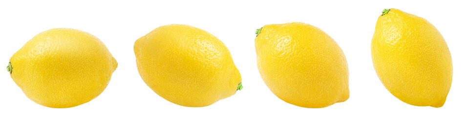 Ripe lemons collection. Whole lemon fruits isolated on white background set, no shadows.