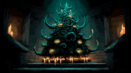 Obraz premium Dark Evil Christmas tree Vector Fantasy Illustration