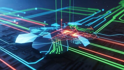 Adaptive low poly process matrix interface display architecture backdrop flow lines schematic
