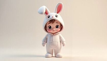 Child dressed as a bunny mascot in a playful pose
