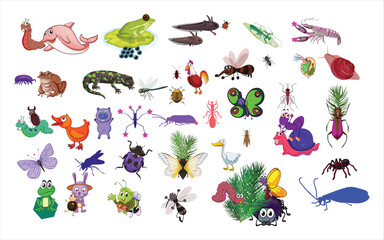 Obraz premium Cute Cartoon Animals and Colorful Insects Illustration Set for Kids and Creative Projects