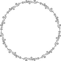 Round frame with hand drawn black decorative elements on white background.eps