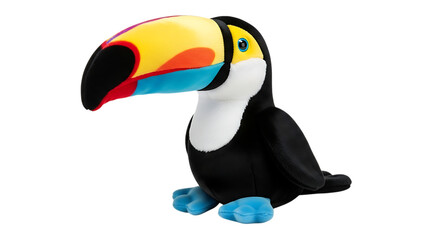 Naklejka premium Plush Toucan Toy with Large Colorful Beak and Black Body bird plush toy