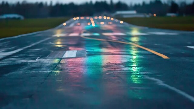 Thermal video shows wet and damp runway sections after rain helping airport staff evaluate surface conditions to ensure safe aircraft landings.