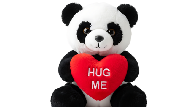 Plush Panda Toy Holding a Red Heart with Hug Me Text plush toy teddy bear