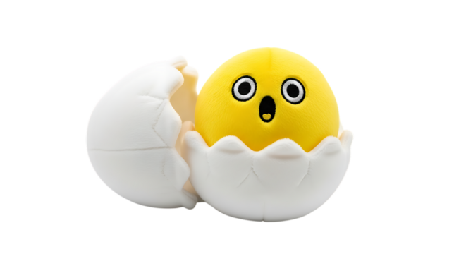 Plush Yellow Chick Emerging from a Cracked White Eggshell Toy graphic design