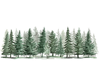 Obraz premium forest hand drawn watercolor illustration, vector template and background banner for christmas cards