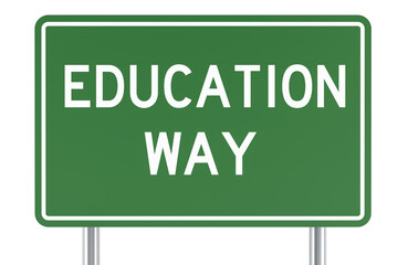 Education way, green road sign. 3D rendering