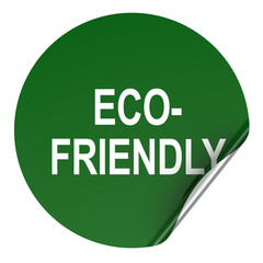 Eco friendly, green sticker with curled corner, 3d rendering