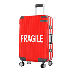 Fragile concept with suitcase, 3d rendering