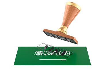 Saudi Arabia, visa stamp with flag. 3D rendering