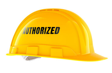 Authorized concept with yellow construction helmet. 3D rendering