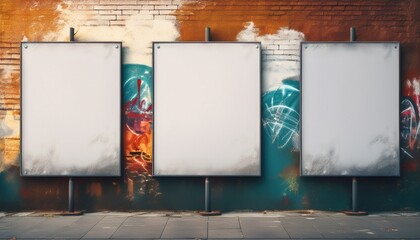 blank street posters on grungy city wall