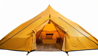 yellow tipi tent interior view isolated on white