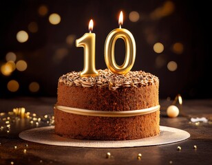 birthday cake with a ten candle