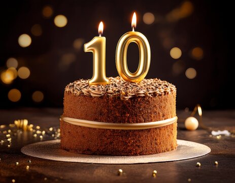 birthday cake with a ten candle - Powered by Adobe