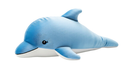 A Blue Plush Dolphin Toy with White Underside and Black Eyes on a Black Background