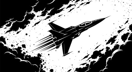 Jet fighter soaring through the sky with speed and power.