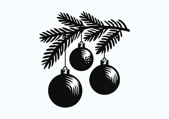 Christmas tree branch with spherical New Year decorations