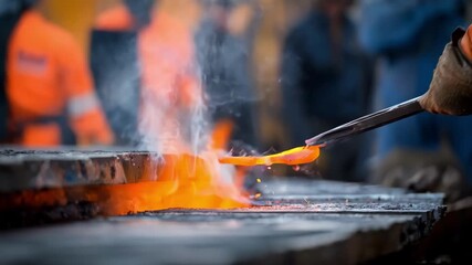 Medium shot showing a worker using a specialized tool to heat bend areas in metal easing stress and improving flexibility for construction use.