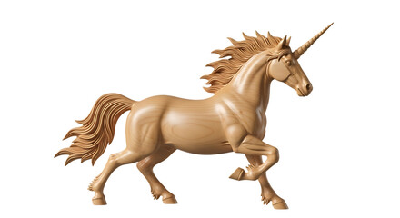 Majestic golden unicorn sculpture with flowing mane and tail