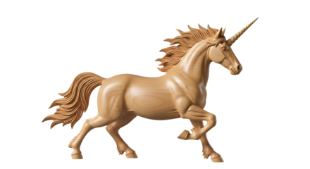 Majestic golden unicorn sculpture with flowing mane and tail