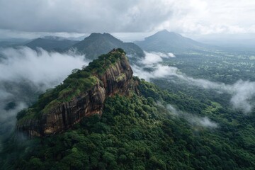 Majestic Sigiriya Rock Fortress in Misty Landscape