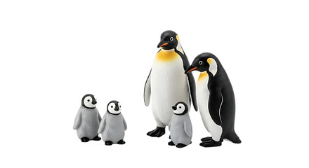 Emperor penguin family with chicks on black background