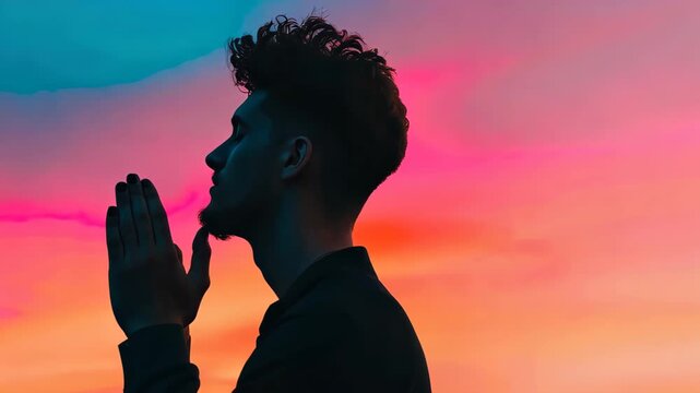 Serene Contemplation: Silhouette of a pensive individual against a vibrant sky, symbolizing introspection, contemplation, and peaceful reflection. 
